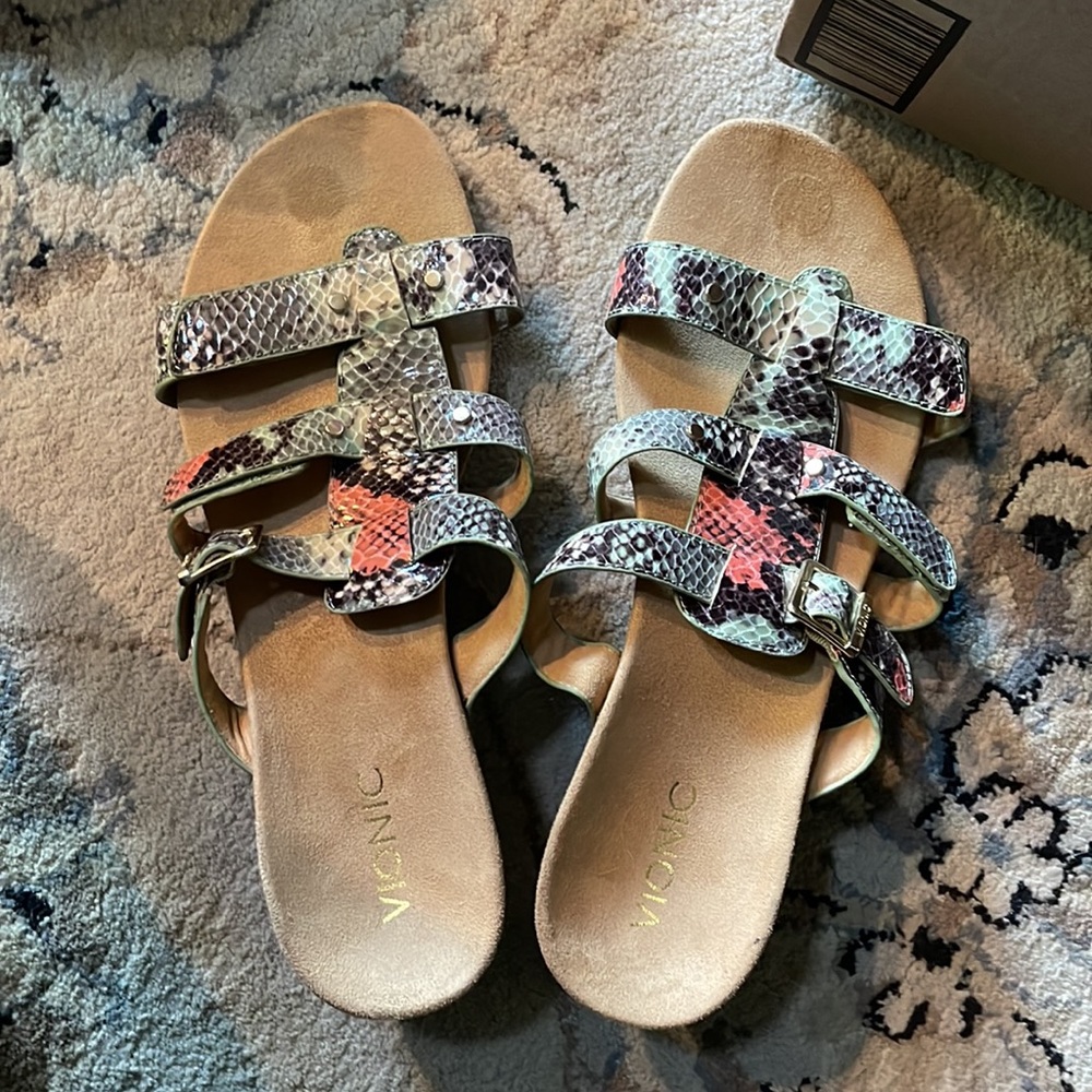 Women’s Vionic Sandels. Size 11. Multicolored snake skin.